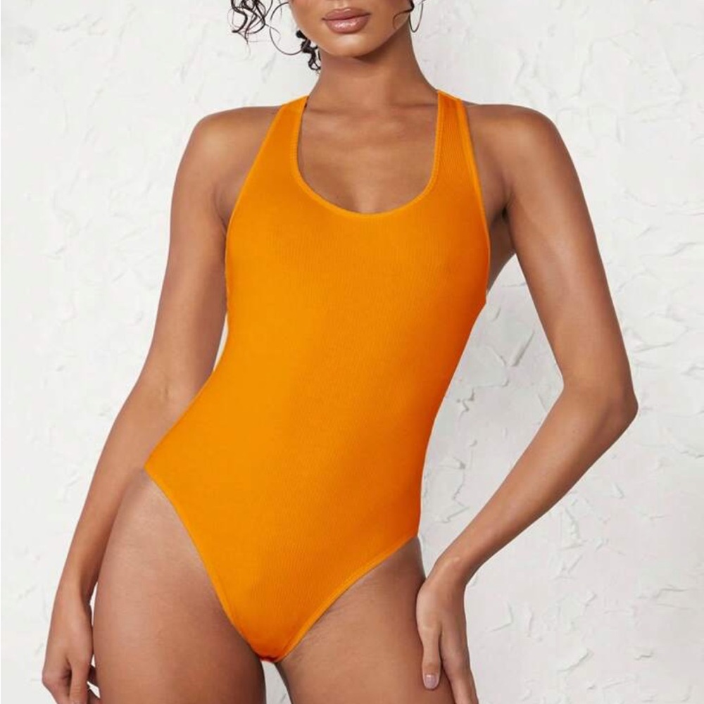 orange ribbed bodysuit
